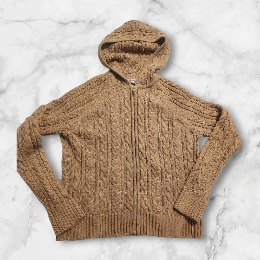 Vaniscott Womens Tan Knit Zip Up Sweater With Hood Medium